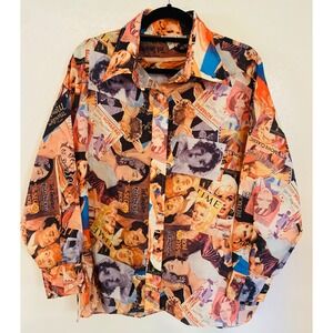 Vintage Roamans Hollywood Movie Star Magazine Print Shirt Marilyn Monroe 42